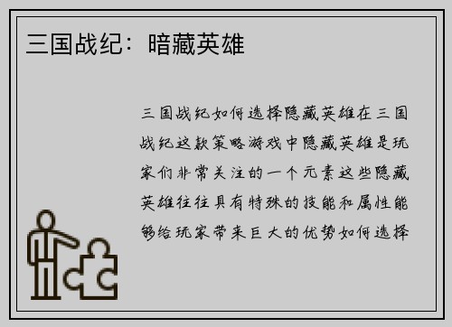 三国战纪：暗藏英雄