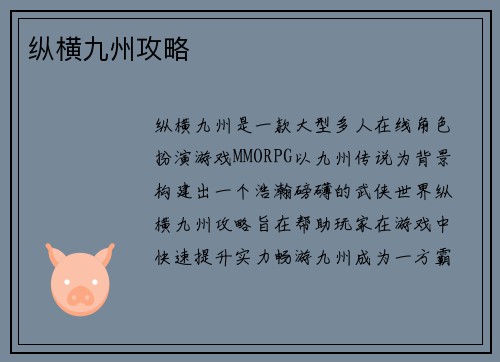 纵横九州攻略